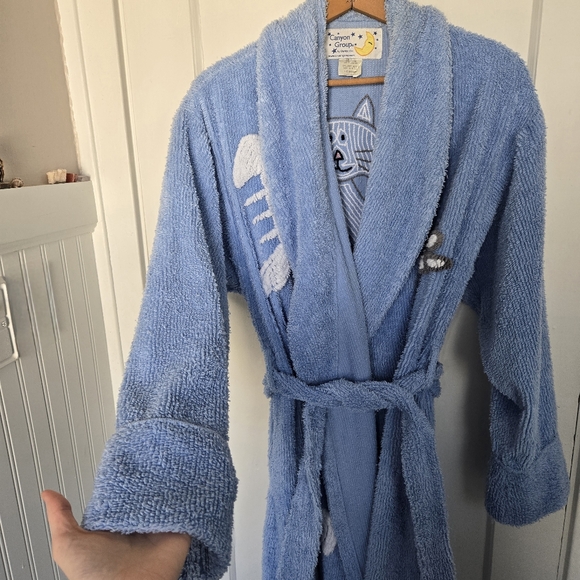 Vintage Canyon Group Rare Cat & Fishbone Robe Crazy Cat Lady 90s Cozycore Size M - Picture 6 of 15